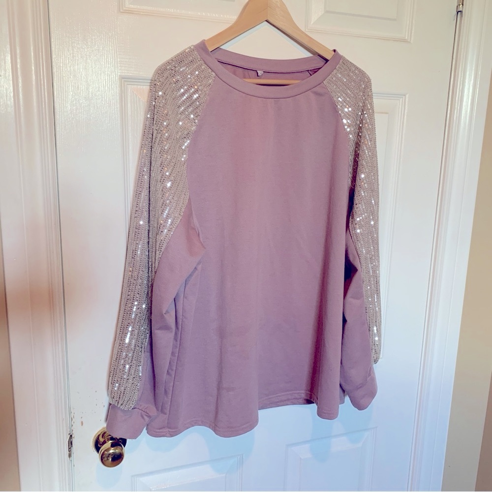 ⚡️3 for 25⚡️ Mauve Sequin Sleeve Relaxed Fit Top Size 2X